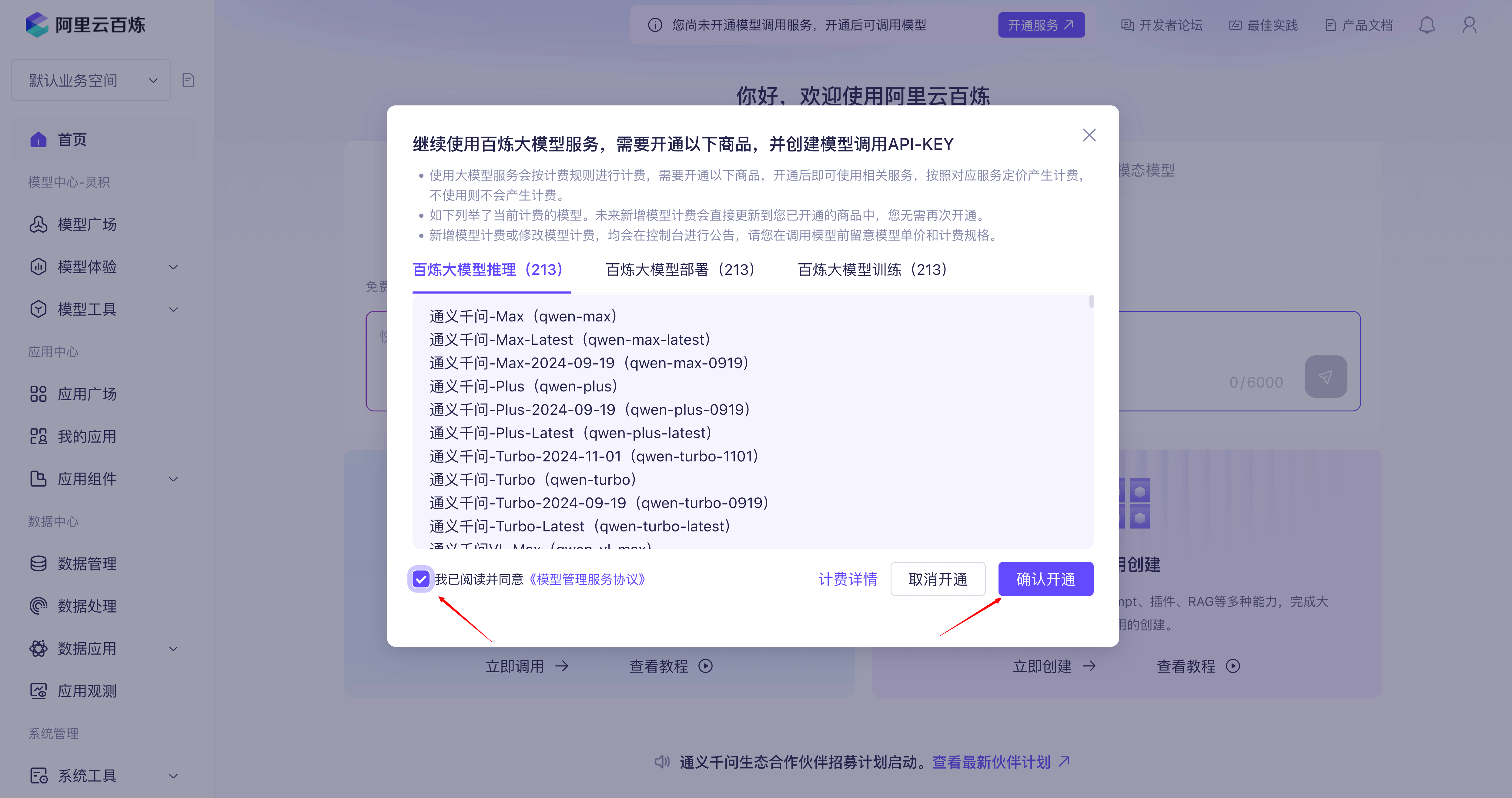 开通百炼模型调用服务